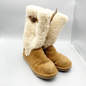 Ugg Women's 8 Katerina Tall Sherpa Suede Boots Winter‎ Chestnut Brown Zipper